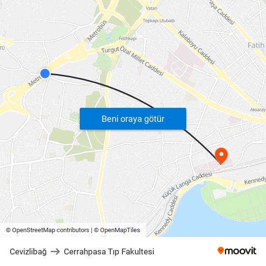 Cevizlibağ to Cerrahpasa Tıp Fakultesi map