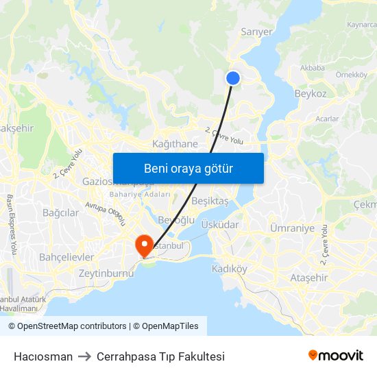 Hacıosman to Cerrahpasa Tıp Fakultesi map