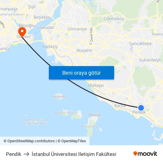 Pendik to İstanbul Üniversitesi Iletişim Fakültesi map