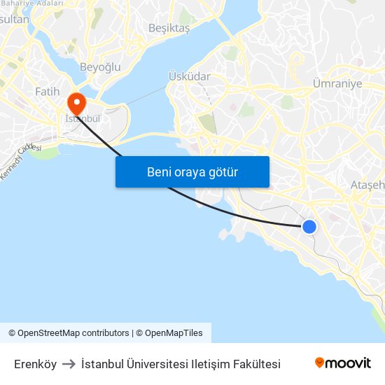 Erenköy to İstanbul Üniversitesi Iletişim Fakültesi map