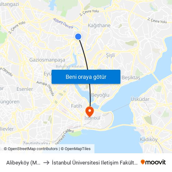 Alibeyköy (M7) to İstanbul Üniversitesi Iletişim Fakültesi map