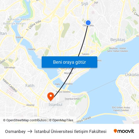 Osmanbey to İstanbul Üniversitesi Iletişim Fakültesi map