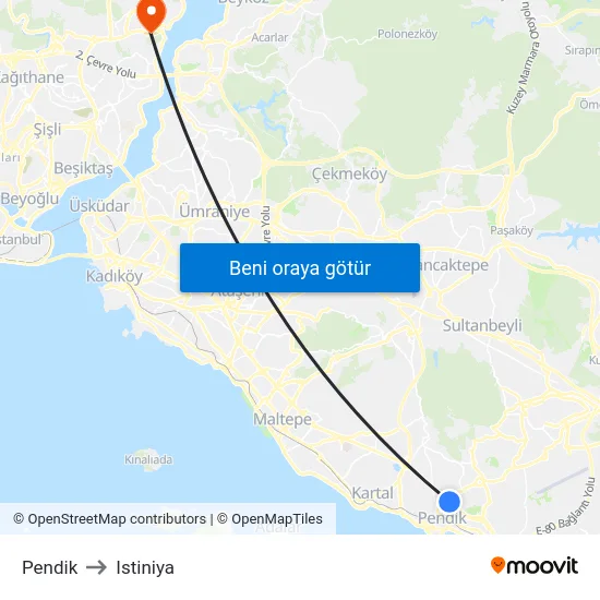 Pendik to Istiniya map
