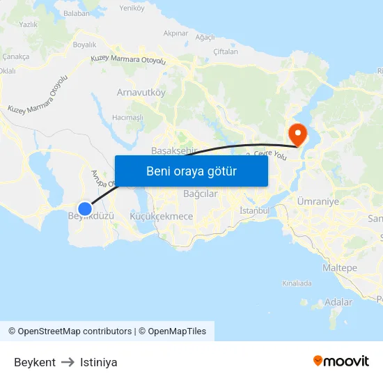 Beykent to Istiniya map