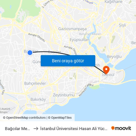 Bağcılar Meydan (M1b) to İstanbul Üniversitesi Hasan Ali Yücel Eğitim Fakültesi A Block map