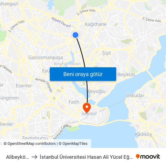 Alibeyköy (M7) to İstanbul Üniversitesi Hasan Ali Yücel Eğitim Fakültesi A Block map