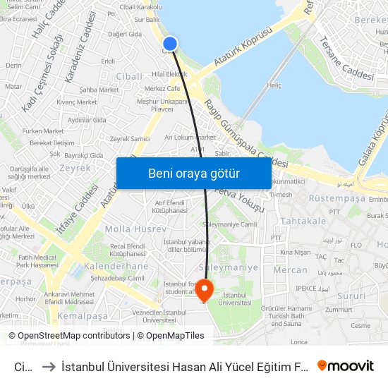 Cibali to İstanbul Üniversitesi Hasan Ali Yücel Eğitim Fakültesi A Block map