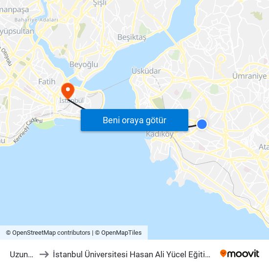 Uzunçayır to İstanbul Üniversitesi Hasan Ali Yücel Eğitim Fakültesi A Block map