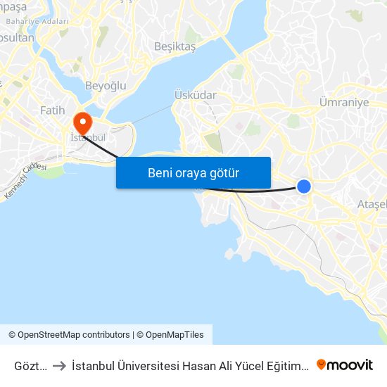 Göztepe to İstanbul Üniversitesi Hasan Ali Yücel Eğitim Fakültesi A Block map