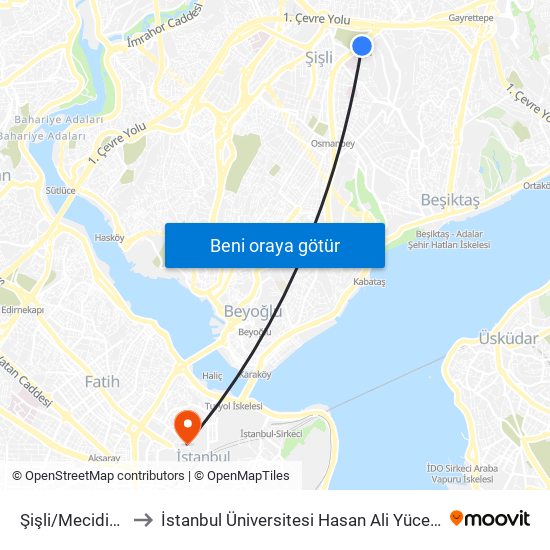 Şişli/Mecidiyeköy (M2) to İstanbul Üniversitesi Hasan Ali Yücel Eğitim Fakültesi A Block map