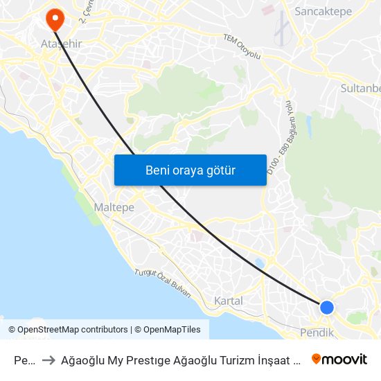 Pendik to Ağaoğlu My Prestıge Ağaoğlu Turizm İnşaat Anonim Şirket Helikopter Pisti map
