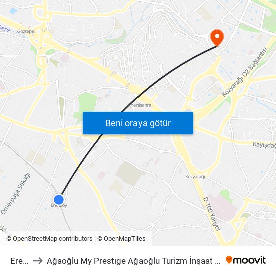 Erenköy to Ağaoğlu My Prestıge Ağaoğlu Turizm İnşaat Anonim Şirket Helikopter Pisti map