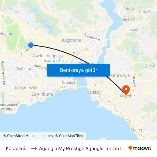 Karadeniz Mahallesi to Ağaoğlu My Prestıge Ağaoğlu Turizm İnşaat Anonim Şirket Helikopter Pisti map
