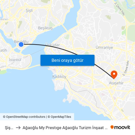Şişhane to Ağaoğlu My Prestıge Ağaoğlu Turizm İnşaat Anonim Şirket Helikopter Pisti map