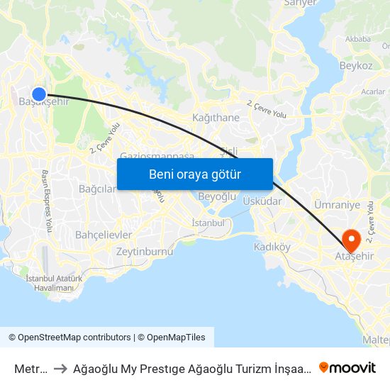 Metrokent to Ağaoğlu My Prestıge Ağaoğlu Turizm İnşaat Anonim Şirket Helikopter Pisti map