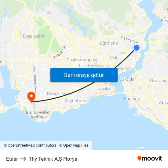 Etiler to Thy Teknik A.Ş Florya map