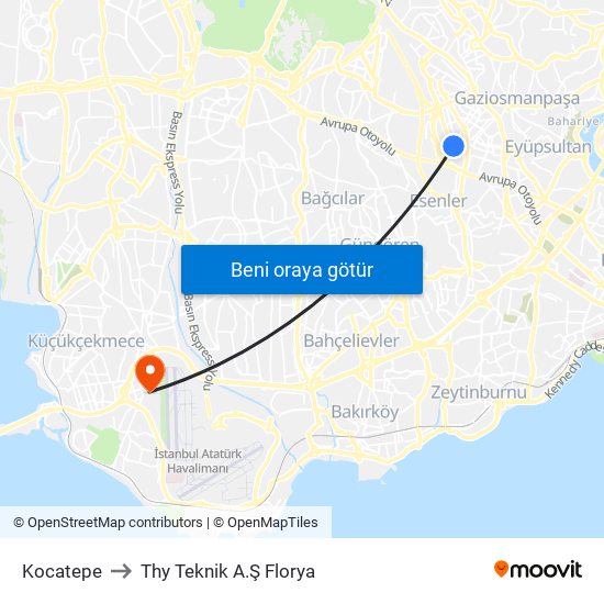 Kocatepe to Thy Teknik A.Ş Florya map