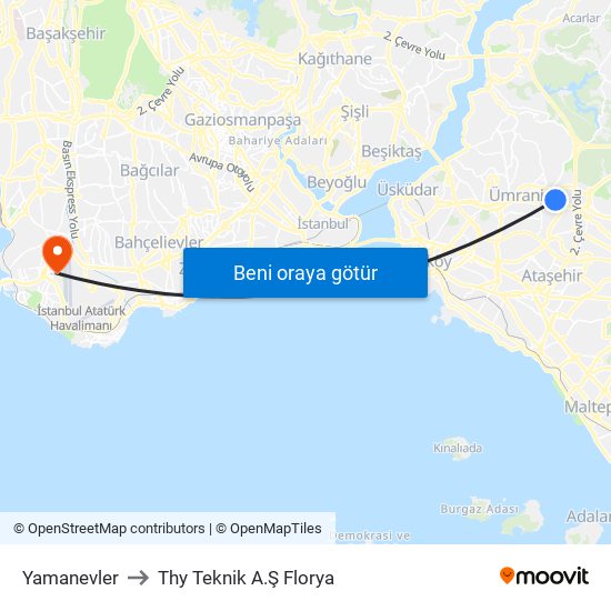 Yamanevler to Thy Teknik A.Ş Florya map