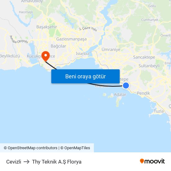 Cevizli to Thy Teknik A.Ş Florya map