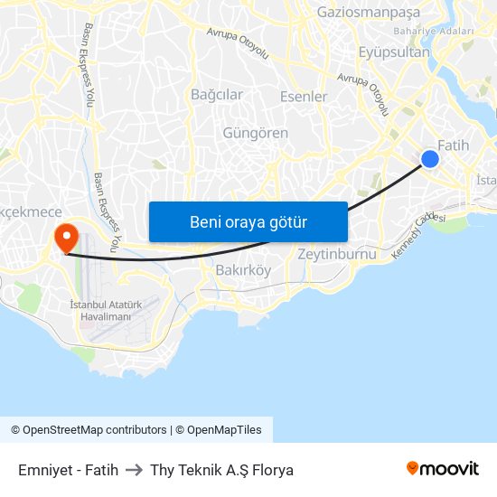 Emniyet - Fatih to Thy Teknik A.Ş Florya map