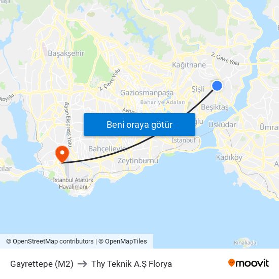 Gayrettepe (M2) to Thy Teknik A.Ş Florya map