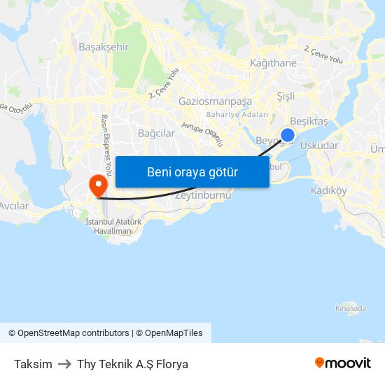 Taksim to Thy Teknik A.Ş Florya map