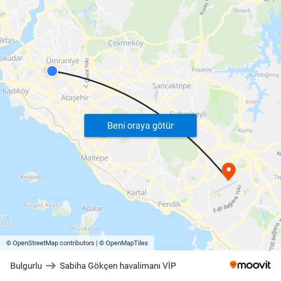 Bulgurlu to Sabiha Gökçen havalimanı VİP map