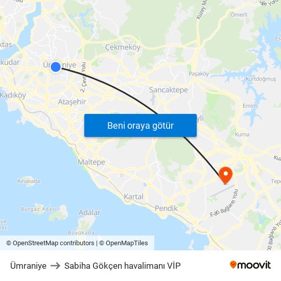 Ümraniye to Sabiha Gökçen havalimanı VİP map