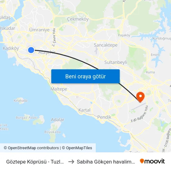 Göztepe Köprüsü - Tuzla Yönü to Sabiha Gökçen havalimanı VİP map