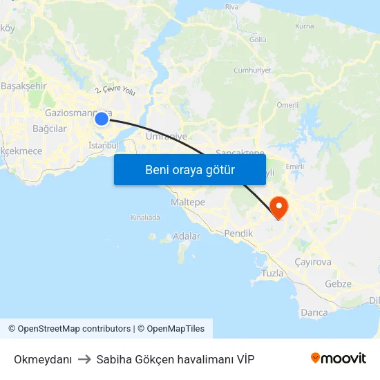 Okmeydanı to Sabiha Gökçen havalimanı VİP map