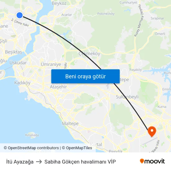 İtü Ayazağa to Sabiha Gökçen havalimanı VİP map