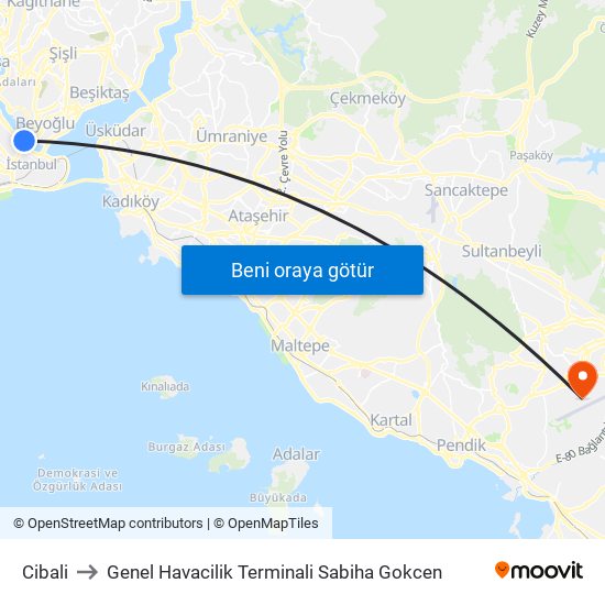 Cibali to Genel Havacilik Terminali Sabiha Gokcen map