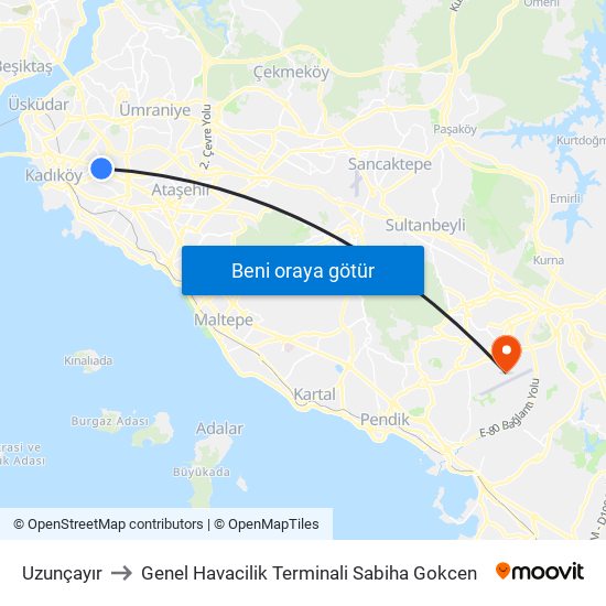 Uzunçayır to Genel Havacilik Terminali Sabiha Gokcen map