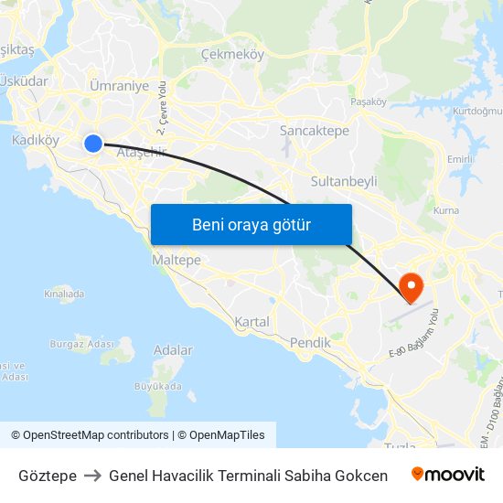 Göztepe to Genel Havacilik Terminali Sabiha Gokcen map