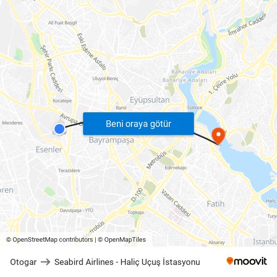 Otogar to Seabird Airlines - Haliç Uçuş İstasyonu map