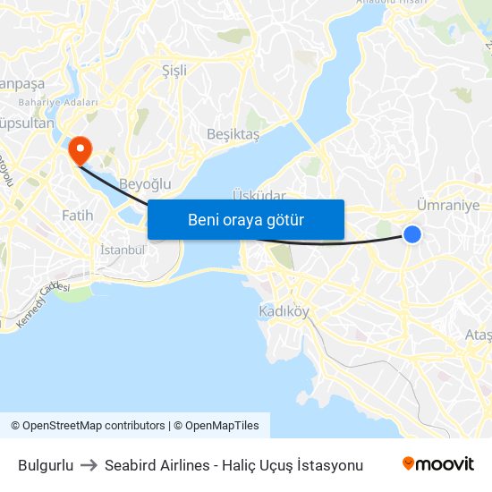 Bulgurlu to Seabird Airlines - Haliç Uçuş İstasyonu map