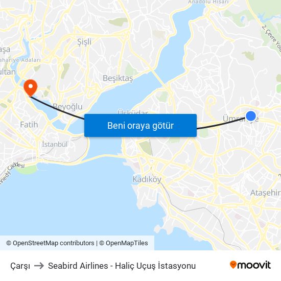 Çarşı to Seabird Airlines - Haliç Uçuş İstasyonu map