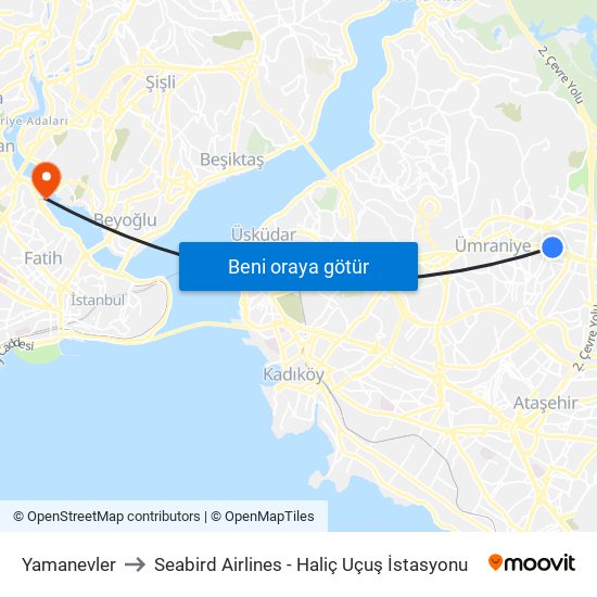 Yamanevler to Seabird Airlines - Haliç Uçuş İstasyonu map