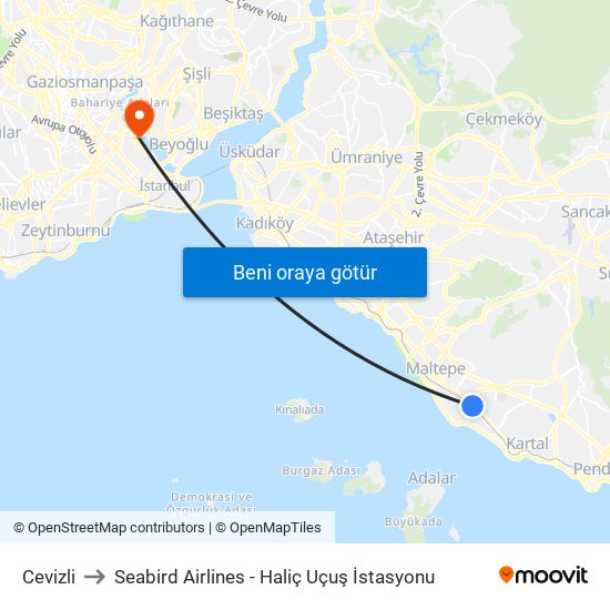 Cevizli to Seabird Airlines - Haliç Uçuş İstasyonu map