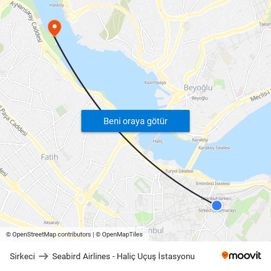 Sirkeci to Seabird Airlines - Haliç Uçuş İstasyonu map