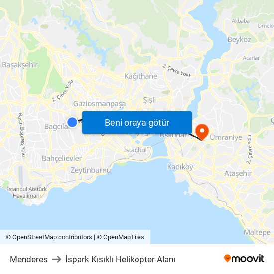 Menderes to İspark Kısıklı Helikopter Alanı map