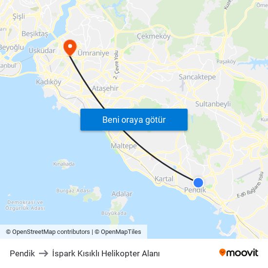 Pendik to İspark Kısıklı Helikopter Alanı map