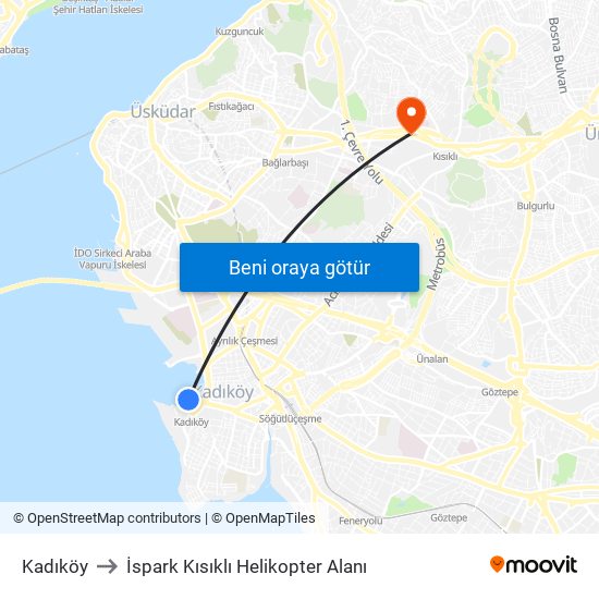 Kadıköy to İspark Kısıklı Helikopter Alanı map