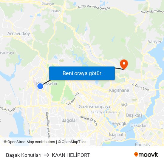 Başak Konutları to KAAN HELİPORT map