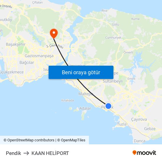 Pendik to KAAN HELİPORT map