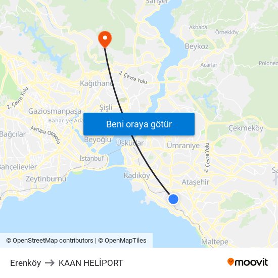 Erenköy to KAAN HELİPORT map