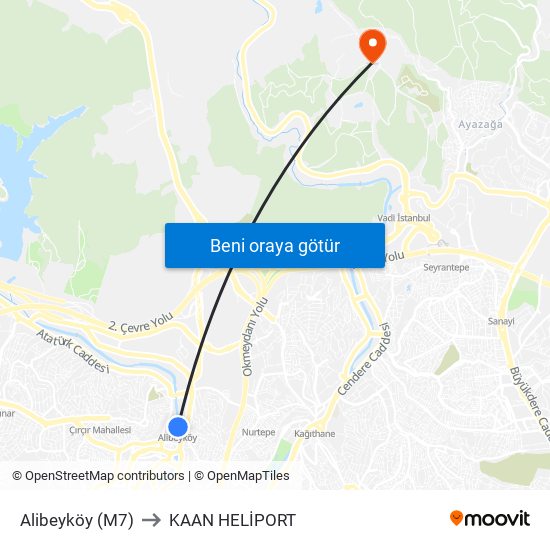 Alibeyköy (M7) to KAAN HELİPORT map