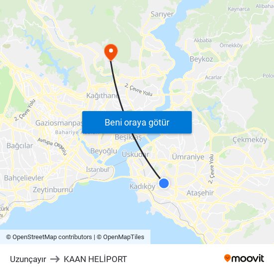 Uzunçayır to KAAN HELİPORT map