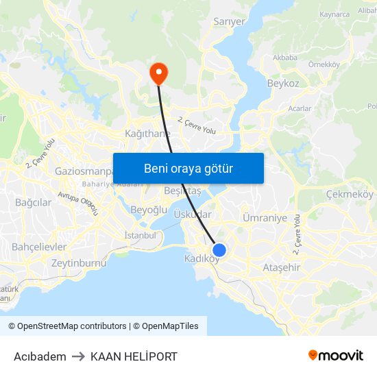 Acıbadem to KAAN HELİPORT map