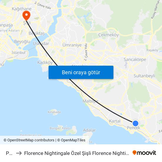 Pendik to Florence Nightingale Özel Şişli Florence Nightingale Hastanesi Anonim Şirket Helikopter Pisti map